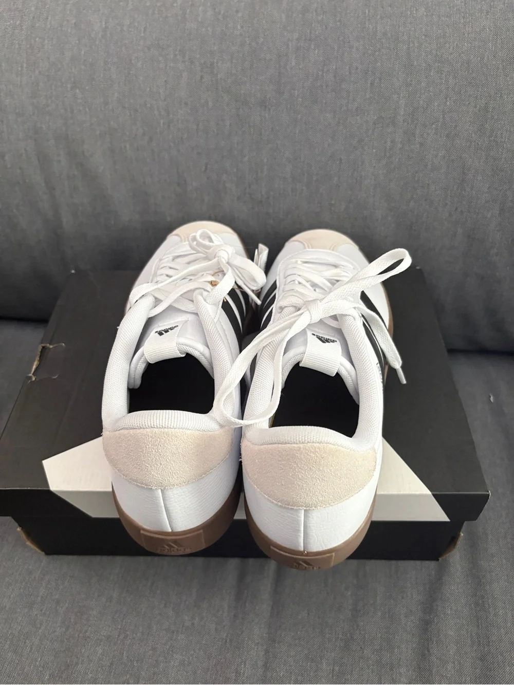 adidas VL Court 3.0 White Sneakers with Black Stripes and Brown Gum Sole